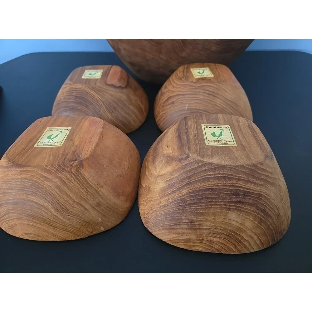 Vintage Goodwood Genuine‎ Teak Wood Salad Bowl  Utensils Set Of  7 Thailand